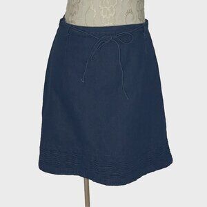 Denim Mini Skirt Plus sz 17/18 Border Ruching Zipper w Fabric Belt Tie Route 66